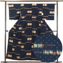 【中古】紬 リサイクル着物 身丈159cm 裄63cm 前幅23.5cm 後幅30cm 袖丈47cm 正絹(シルク) レディース 袷仕立 秋冬春用 紺地 裄Mサイズ リユース