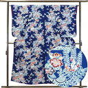 【中古】小紋 リサイクル着物 身丈156cm 裄64cm 前幅22.5cm 後幅29cm 袖丈64cm 正絹(シルク) レディース 袷仕立 秋冬春用 紺地 裄M...