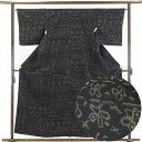 【中古】紬 リサイクル着物 身丈159cm 裄64cm 前幅24cm 後幅29cm 袖丈47cm 正絹(シルク) レディース 袷仕立 秋冬春用 黒地 裄Mサイズ...