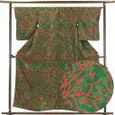 【中古】小紋 リサイクル着物 身丈158cm 裄64cm 前幅24.5cm 後幅28.5cm 袖丈52cm 正絹(シルク) レディース 袷仕立 秋冬春用 緑地 ...