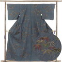【中古】紬 リサイクル着物 身丈161cm 裄65cm 前幅25cm 後幅30cm 袖丈47cm 正絹(シルク) レディース 袷仕立 秋冬春用 紺地 裄Mサイズ...