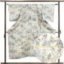 【中古】小紋 リサイクル着物 身丈151cm 裄63.5cm 前幅26cm 後幅30cm 袖丈49cm 袖幅32.5cm レディース 胴抜裾八掛 風景画 裄Mサ...