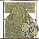 【中古】小紋 リサイクル着物 身丈158cm 裄66cm 前幅22.5cm 後幅28.5cm 袖丈46cm 正絹(シルク) レディース 袷仕立 秋冬春用 黒地 ...