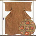 【中古】小紋 リサイクル着物 身丈157cm 裄63cm 前幅23cm 後幅28.5cm 袖丈45cm 正絹(シルク) レディース 袷仕立 秋冬春用 茶色 裄M...