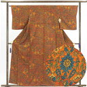 【中古】小紋 リサイクル着物 身丈159cm 裄65cm 前幅23cm 後幅28.5cm 袖丈50cm 正絹(シルク) レディース 袷仕立 秋冬春用 赤地 裄M...