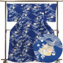 【中古】小紋 リサイクル着物 身丈168cm 裄67cm 前幅24cm 後幅29cm 袖丈52cm 正絹(シルク) レディース 袷仕立 秋冬春用 紺地 裄Lサイ...