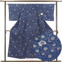 【中古】小紋 リサイクル着物 身丈154cm 裄63cm 前幅23cm 後幅29.5cm 袖丈48cm 正絹(シルク) レディース 袷仕立 菊 秋冬春用 紺地 ...