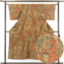 【中古】小紋 リサイクル着物 身丈153cm 裄62cm 前幅25cm 後幅29cm 袖丈46cm 正絹(シルク) レディース 袷仕立 秋冬春用 茶色 裄Sサイ...