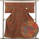 【中古】小紋 リサイクル着物 身丈158cm 裄64cm 前幅24cm 後幅29cm 袖丈49cm 正絹(シルク) レディース 袷仕立 秋冬春用 茶色 裄Mサイ...