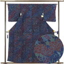 【中古】小紋 リサイクル着物 身丈164cm 裄64cm 前幅22cm 後幅28cm 袖丈49cm 正絹(シルク) レディース 袷仕立 秋冬春用 紺地 裄Mサイ...
