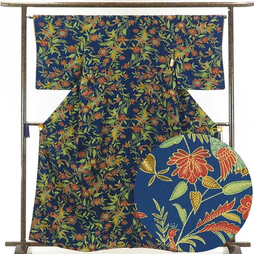 【中古】小紋 リサイクル着物 身丈163cm 裄65cm 前幅26cm 後幅30cm 袖丈52cm 正絹(シルク) レディース 袷仕立 秋冬春用 紺地 裄Mサイズ 美品 リユース 【中古】小紋 リサイクル着物 身丈163cm 裄65cm 前幅26cm 後幅30cm 袖丈52cm 正絹(シルク) レディース 袷仕立 秋冬春用 紺地 裄Mサイズ 美品 リユース