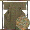【中古】小紋 リサイクル着物 身丈157cm 裄66cm 前幅24cm 後幅28cm 袖丈45cm 正絹(シルク) レディース 袷仕立 秋冬春用 茶色 裄Mサイ...