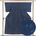 【中古】紬 リサイクル着物 身丈157cm 裄63cm 前幅24.5cm 後幅28cm 袖丈49cm 正絹(シルク) レディース 袷仕立 秋冬春用 紺地 裄Mサイズ リユース
