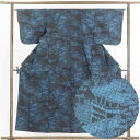 【中古】紬 リサイクル着物 身丈157cm 裄64cm 前幅24.5cm 後幅28cm 袖丈48cm 正絹(シルク) レディース 袷仕立 秋冬春用 紺地 裄Mサ...