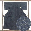 【中古】紬 リサイクル着物 身丈157cm 裄62cm 前幅24cm 後幅29.5cm 袖丈45cm 正絹(シルク) レディース 袷仕立 秋冬春用 紺地 裄Sサ...