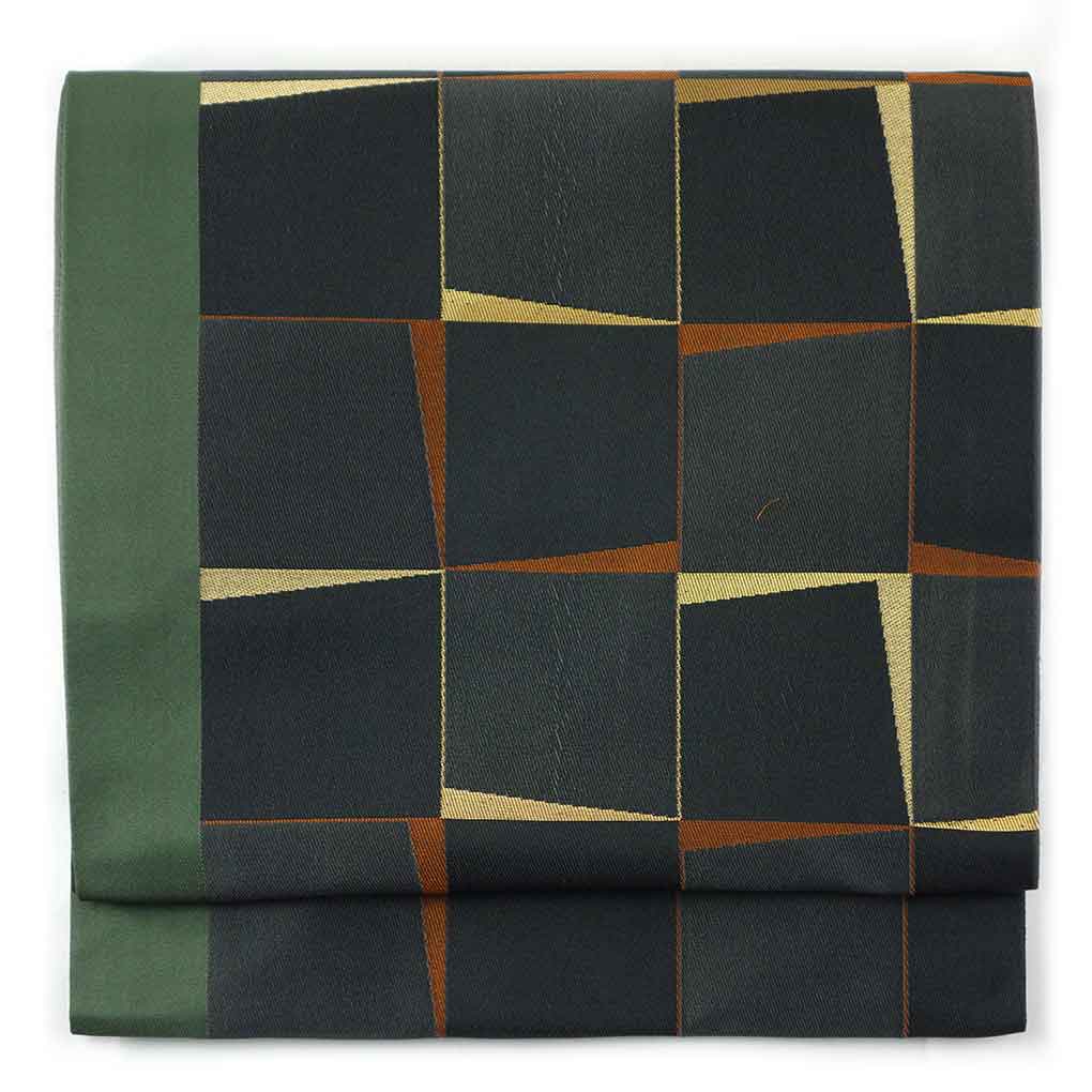 【中古】京袋帯 リサイクル帯 幅30.5cm 長さ375cm レディース 市松 秋冬春用 ポリエステル ブラック 美品 リメイク リユース