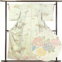 【中古】小紋 リサイクル着物 身丈158cm 裄63cm 前幅22cm 後幅28cm 袖丈48cm 正絹(シルク) レディース 袷仕立 縞 秋冬春用 緑地 裄M...