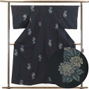 【中古】紬 リサイクル着物 身丈158cm 裄65cm 前幅23cm 後幅28cm 袖丈49cm 正絹(シルク) レディース 袷仕立 秋冬春用 黒地 裄Mサイズ リユース