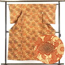 【中古】小紋 リサイクル着物 身丈152cm 裄62cm 前幅23cm 後幅28cm 袖丈55cm 正絹(シルク) レディース 袷仕立 秋冬春用 黄色地 裄Sサ...