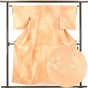 【中古】小紋 リサイクル着物 身丈157cm 裄62cm 前幅23cm 後幅28cm 袖丈49cm 正絹(シルク) レディース 袷仕立 秋冬春用 オレンジ地 裄...