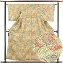 【中古】小紋 リサイクル着物 身丈158cm 裄63cm 前幅24.5cm 後幅28cm 袖丈49cm 正絹(シルク) レディース 袷仕立 秋冬春用 緑地 裄M...