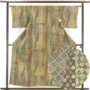 【中古】小紋 リサイクル着物 身丈157cm 裄62cm 前幅23cm 後幅28cm 袖丈45cm 正絹(シルク) レディース 袷仕立 秋冬春用 黄色地 裄Sサ...