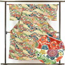 【中古】小紋 リサイクル着物 身丈152cm 裄63cm 前幅22cm 後幅27cm 袖丈45cm 正絹(シルク) レディース 袷仕立 秋冬春用 黄色地 裄Mサ...