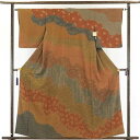 【中古】訪問着 リサイクル着物 身丈160cm 裄63cm 前幅23cm 後幅29.5cm 袖丈49cm 正絹(シルク) レディース 袷仕立 秋冬春用 茶色 裄Mサイズ リユース