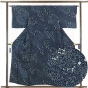 【中古】小紋 リサイクル着物 身丈156cm 裄62cm 前幅25cm 後幅28cm 袖丈45cm 正絹(シルク) レディース 袷仕立 麻の葉 秋冬春用 紺地 ...