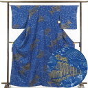 【中古】小紋 リサイクル着物 身丈166cm 裄65cm 前幅24cm 後幅30cm 袖丈49cm 正絹(シルク) レディース 袷仕立 秋冬春用 ブルー地 裄M...