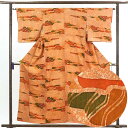 【中古】小紋 リサイクル着物 身丈157cm 裄63cm 前幅23cm 後幅28cm 袖丈47cm 正絹(シルク) レディース 袷仕立 秋冬春用 茶色 裄Mサイ...
