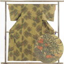 【中古】紬 リサイクル着物 身丈157cm 裄62cm 前幅22.5cm 後幅28cm 袖丈49cm 正絹(シルク) レディース 袷仕立 秋冬春用 緑地 裄Sサ...