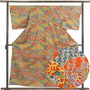 【中古】小紋 リサイクル着物 身丈158cm 裄丈67.5cm 前幅24cm 後幅30cm 袖丈49cm 袖幅34cm レディース 袷 植物 裄長 裄Lサイズ ...