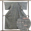 【中古】紬 リサイクル着物 身丈158cm 裄64cm 前幅23cm 後幅30cm 袖丈47cm 正絹(シルク) レディース 袷仕立 秋冬春用 グレー地 裄Mサ...