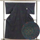 【中古】紬 リサイクル着物 身丈162cm 裄64cm 前幅22.5cm 後幅30cm 袖丈53cm 正絹(シルク) レディース 袷仕立 秋冬春用 紺地 裄Mサ...