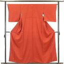 【中古】色無地 リサイクル着物 身丈160cm 裄65cm 前幅23cm 後幅28cm 袖丈49cm 正絹(シルク) レディース 袷仕立 無地 秋冬春用 赤地 裄Mサイズ リユース