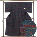 【中古】紬 リサイクル着物 身丈160cm 裄65cm 前幅24.5cm 後幅30cm 袖丈49cm 正絹(シルク) レディース 袷仕立 秋冬春用 紺地 裄Mサ...