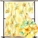 【中古】小紋 リサイクル着物 身丈159cm 裄64cm 前幅22.5cm 後幅28.5cm 袖丈50cm 正絹(シルク) レディース 袷仕立 秋冬春用 黄色地 裄Mサイズ リユース