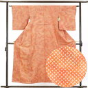 【中古】小紋 リサイクル着物 身丈155cm 裄62cm 前幅22cm 後幅27cm 袖丈50cm 正絹(シルク) レディース 袷仕立 秋冬春用 オレンジ地 裄...