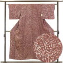 【中古】小紋 リサイクル着物 身丈154cm 裄62cm 前幅22cm 後幅28cm 袖丈43cm 正絹(シルク) レディース 袷仕立 秋冬春用 茶色 裄Sサイ...