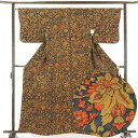 【中古】小紋 リサイクル着物 身丈164cm 裄64cm 前幅25cm 後幅29cm 袖丈45.5cm 正絹(シルク) レディース 袷仕立 秋冬春用 緑地 裄M...