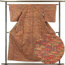 【中古】小紋 リサイクル着物 身丈155cm 裄62cm 前幅22.5cm 後幅28cm 袖丈49cm 正絹(シルク) レディース 袷仕立 秋冬春用 茶色 裄S...