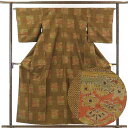 【中古】紬 リサイクル着物 身丈160cm 裄64cm 前幅24cm 後幅30cm 袖丈49cm 正絹(シルク) レディース 袷仕立 秋冬春用 茶色 裄Mサイズ...