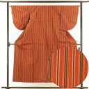 【中古】紬 リサイクル着物 身丈154cm 裄64cm 前幅25cm 後幅28cm 袖丈52cm 正絹(シルク) レディース 袷仕立 縞 秋冬春用 茶色 裄Mサ...