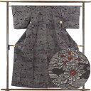 【中古】紬 リサイクル着物 身丈157cm 裄63cm 前幅23.5cm 後幅29cm 袖丈47cm 正絹(シルク) レディース 袷仕立 秋冬春用 黒地 裄Mサ...