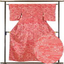 【中古】小紋 リサイクル着物 身丈155cm 裄61cm 前幅23cm 後幅28cm 袖丈47cm 正絹(シルク) レディース 袷仕立 秋冬春用 ピンク地 裄S...
