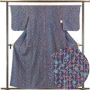 【中古】小紋 リサイクル着物 身丈158cm 裄64cm 前幅25cm 後幅30cm 袖丈49cm 正絹(シルク) レディース 袷仕立 麻の葉 秋冬春用 紫地 ...