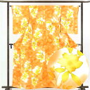 【中古】小紋 リサイクル着物 身丈162cm 裄63cm 前幅22.5cm 後幅28cm 袖丈55cm 正絹(シルク) レディース 袷仕立 秋冬春用 オレンジ地...