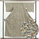 【中古】小紋 リサイクル着物 身丈156cm 裄63cm 前幅22.5cm 後幅29cm 袖丈45cm 正絹(シルク) レディース 袷仕立 秋冬春用 茶色 裄M...