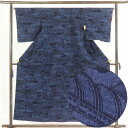 【中古】紬 リサイクル着物 身丈156cm 裄65cm 前幅24.5cm 後幅28cm 袖丈48cm 正絹(シルク) レディース 袷仕立 秋冬春用 紺地 裄Mサ...